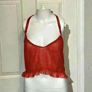 Savage X Fenty Womens Red Lace Up Corset Bustier Lingerie Rihanna Halter Top